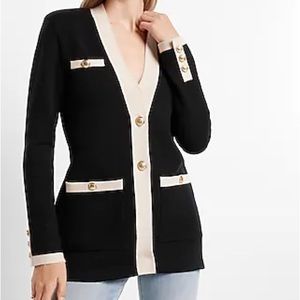 Express Tipped Novelty Button Sweater Jacket Size Small